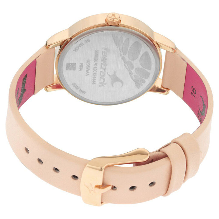 Fastrack Ruffles Quartz Analog with Date Beige Dial Leather Strap Watch for Girls NS6206WL01