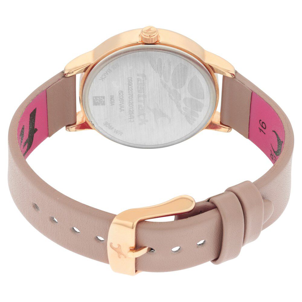 Fastrack Ruffles Quartz Analog with Date Pink Dial Leather Strap Watch for Girls NS6206WL02