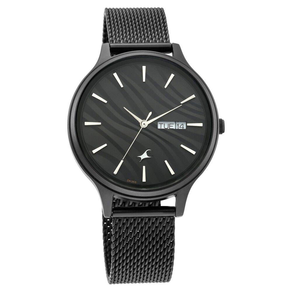 Fastrack Ruffles Quartz Analog with Day and Date Black Dial Stainless Steel Strap Watch for Girls NS6207NM01