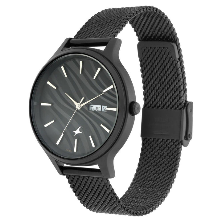 Fastrack Ruffles Quartz Analog with Day and Date Black Dial Stainless Steel Strap Watch for Girls NS6207NM01