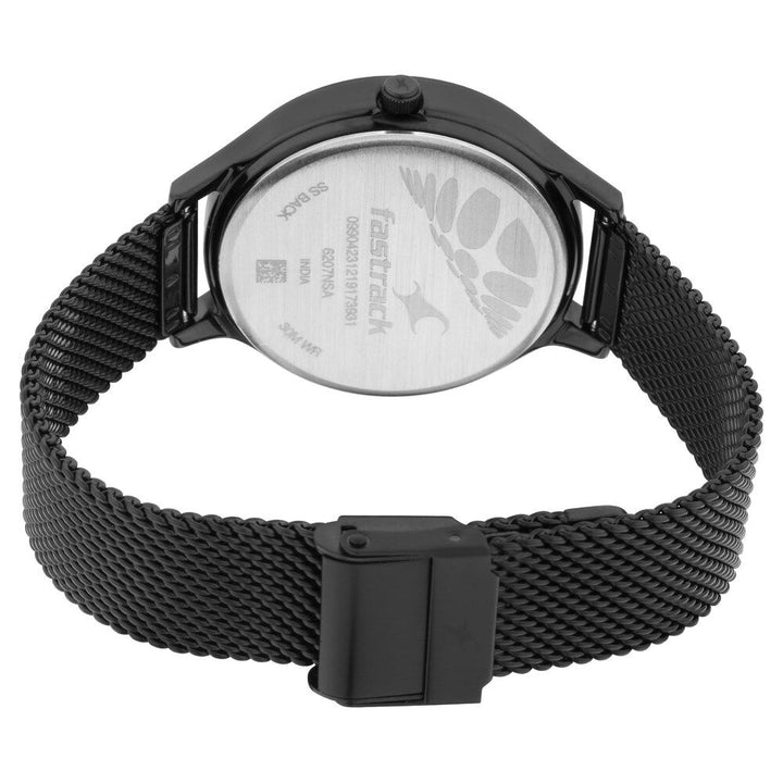 Fastrack Ruffles Quartz Analog with Day and Date Black Dial Stainless Steel Strap Watch for Girls NS6207NM01