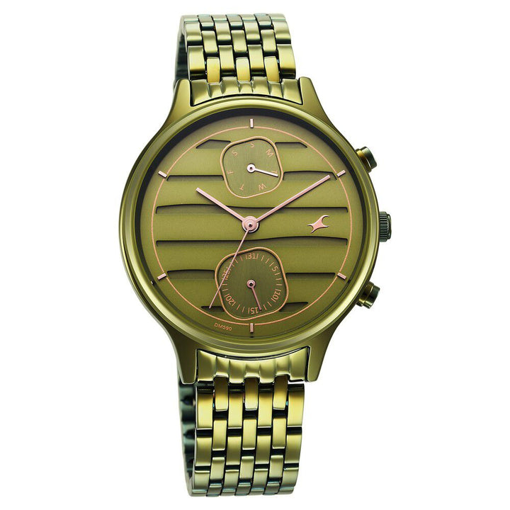 Fastrack Style Up Green Dial Stainless Steel Strap Watch for Girls NS6207QM02