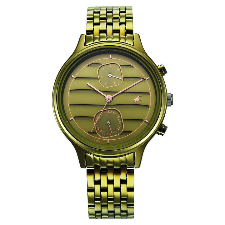 Fastrack Style Up Green Dial Stainless Steel Strap Watch for Girls NS6207QM02