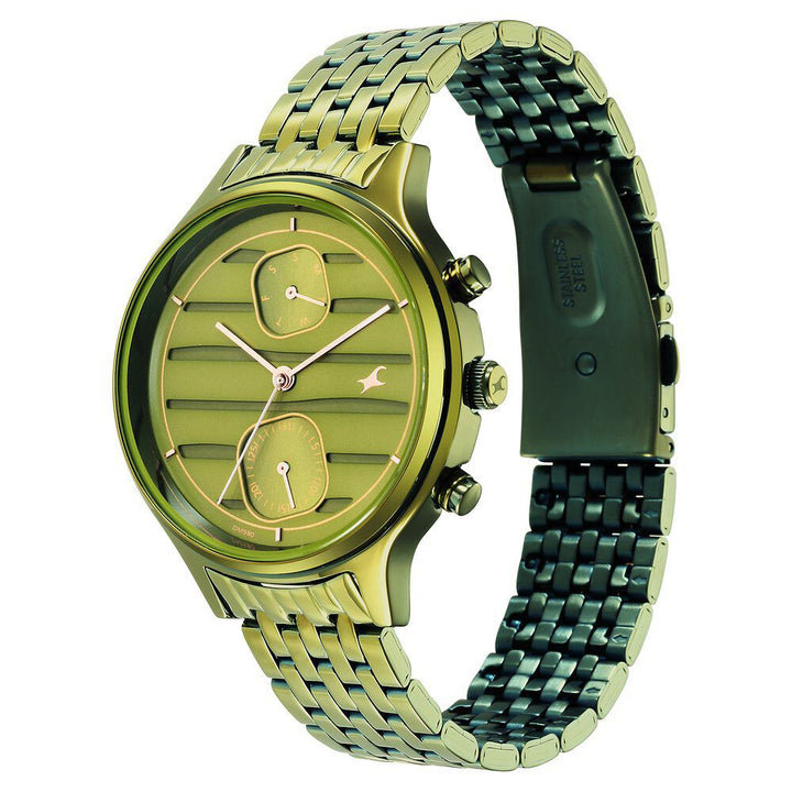 Fastrack Style Up Green Dial Stainless Steel Strap Watch for Girls NS6207QM02