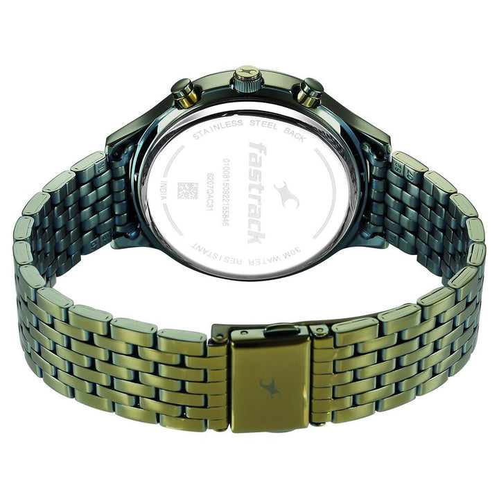 Fastrack Style Up Green Dial Stainless Steel Strap Watch for Girls NS6207QM02