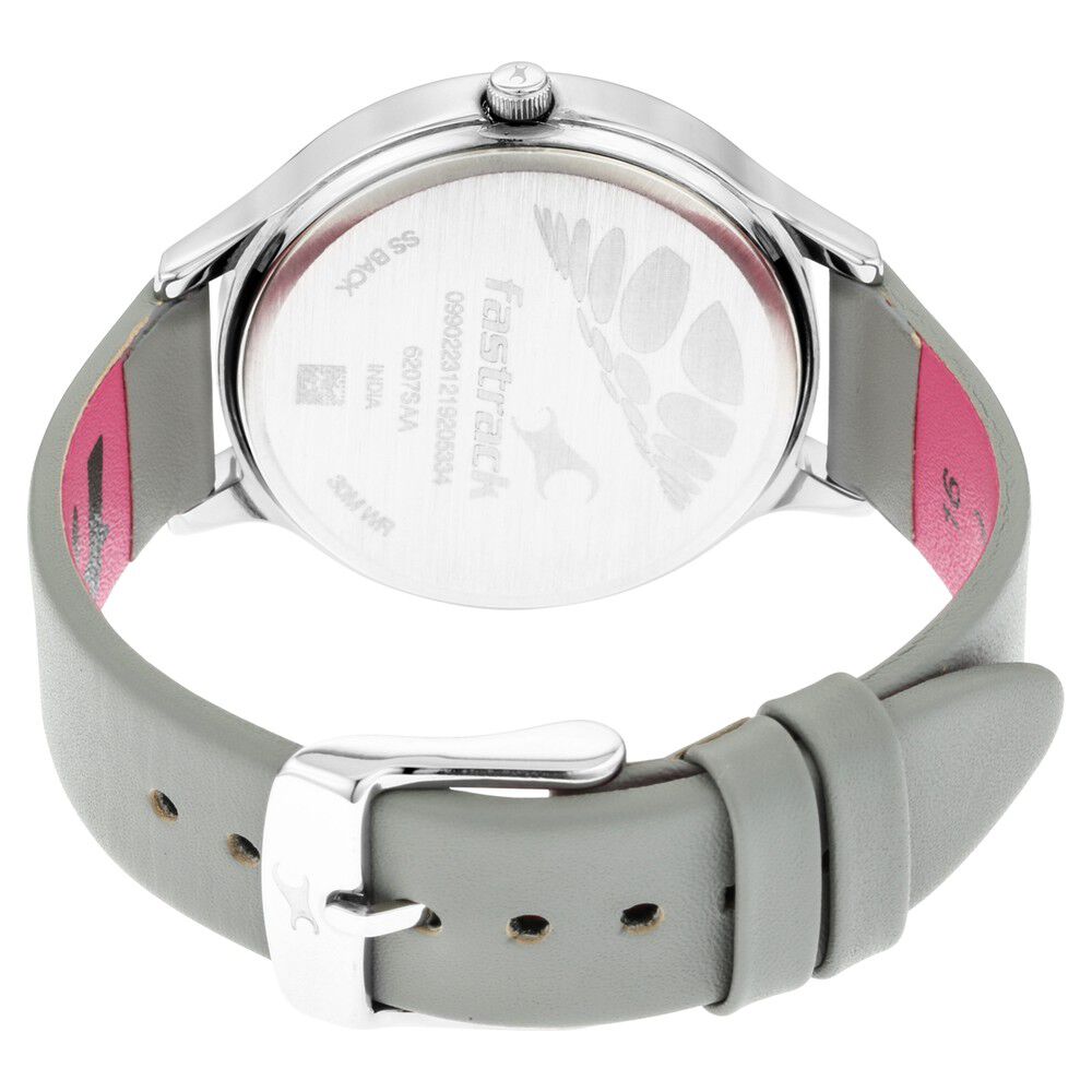 Fastrack Ruffles Quartz Analog with Day and Date Grey Dial Leather Strap Watch for Girls NS6207SL01