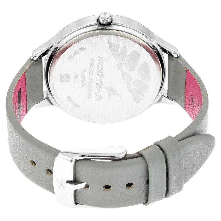 Fastrack Ruffles Quartz Analog with Day and Date Grey Dial Leather Strap Watch for Girls NS6207SL01
