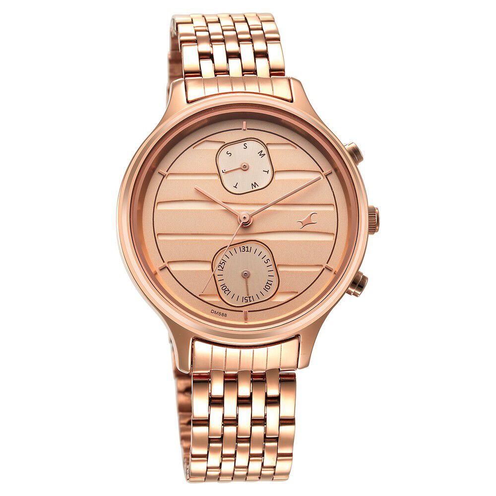 Fastrack Style Up Rose Gold Dial Stainless Steel Strap Watch for Girls NS6207WM02