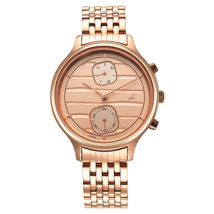 Fastrack Style Up Rose Gold Dial Stainless Steel Strap Watch for Girls NS6207WM02