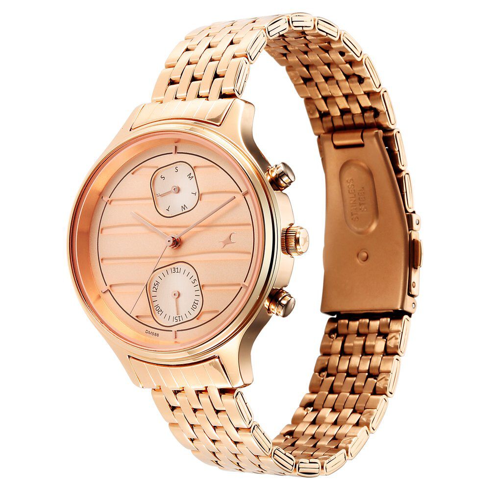 Fastrack Style Up Rose Gold Dial Stainless Steel Strap Watch for Girls NS6207WM02