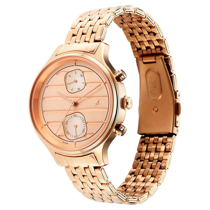 Fastrack Style Up Rose Gold Dial Stainless Steel Strap Watch for Girls NS6207WM02