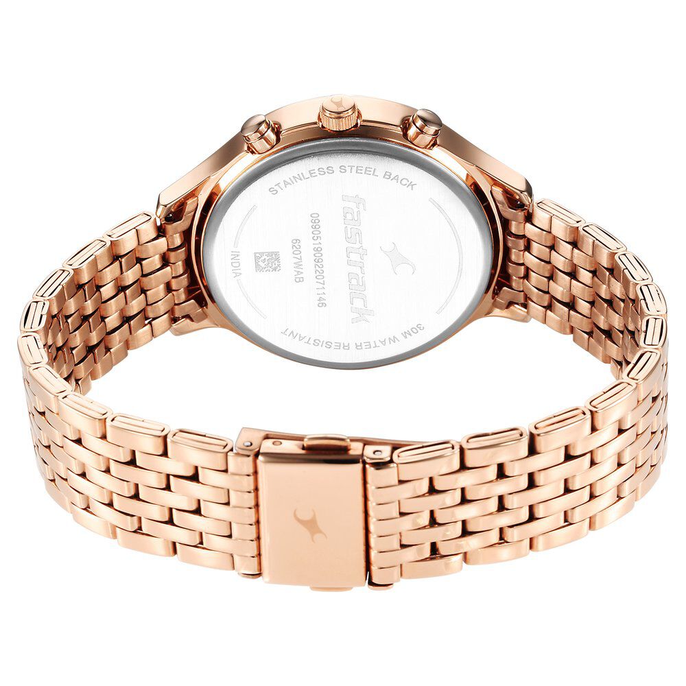 Fastrack Style Up Rose Gold Dial Stainless Steel Strap Watch for Girls NS6207WM02