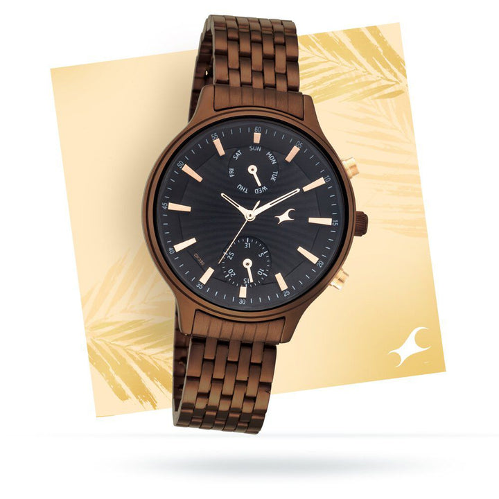 Fastrack Ruffles Quartz Multifunction Black Dial Stainless Steel Strap Watch for Girls NS6208KM01