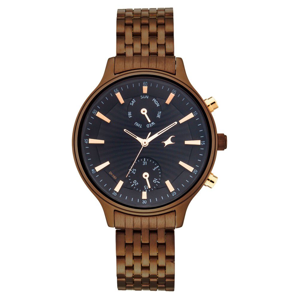 Fastrack Ruffles Quartz Multifunction Black Dial Stainless Steel Strap Watch for Girls NS6208KM01