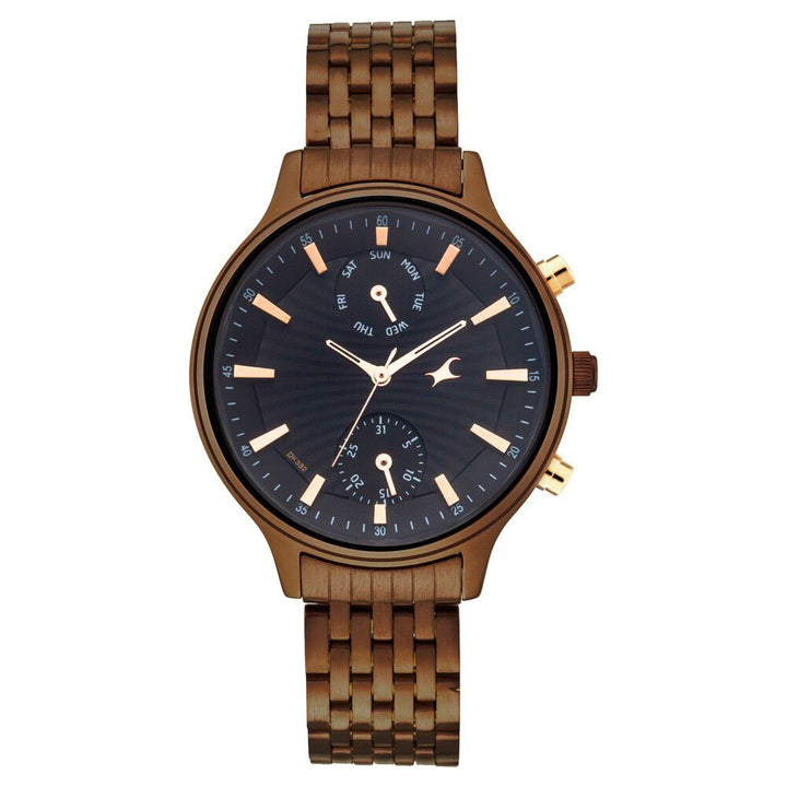 Fastrack Ruffles Quartz Multifunction Black Dial Stainless Steel Strap Watch for Girls NS6208KM01