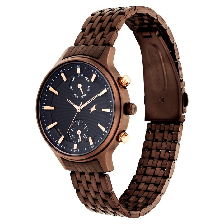 Fastrack Ruffles Quartz Multifunction Black Dial Stainless Steel Strap Watch for Girls NS6208KM01