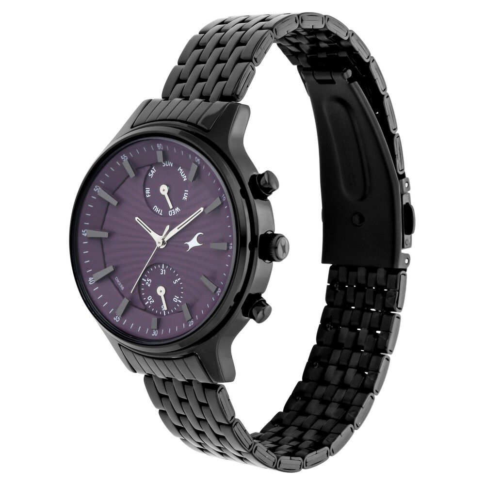 Fastrack Ruffles Quartz Multifunction Purple Dial Stainless Steel Strap Watch for Girls NS6208NM01
