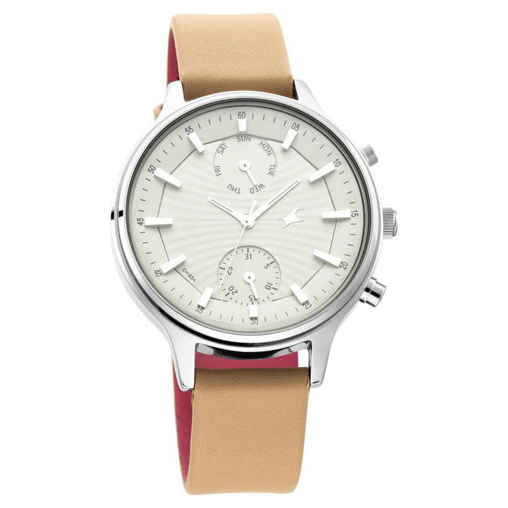 Fastrack Ruffles Quartz Multifunction Beige Dial Leather Strap Watch for Girls NR6208SL01
