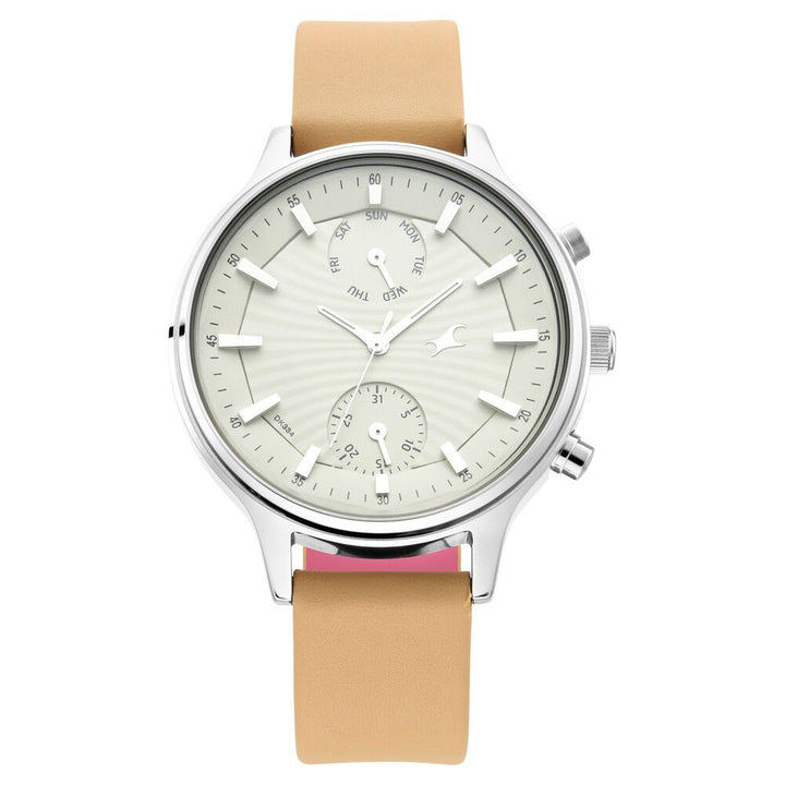 Fastrack Ruffles Quartz Multifunction Beige Dial Leather Strap Watch for Girls NR6208SL01