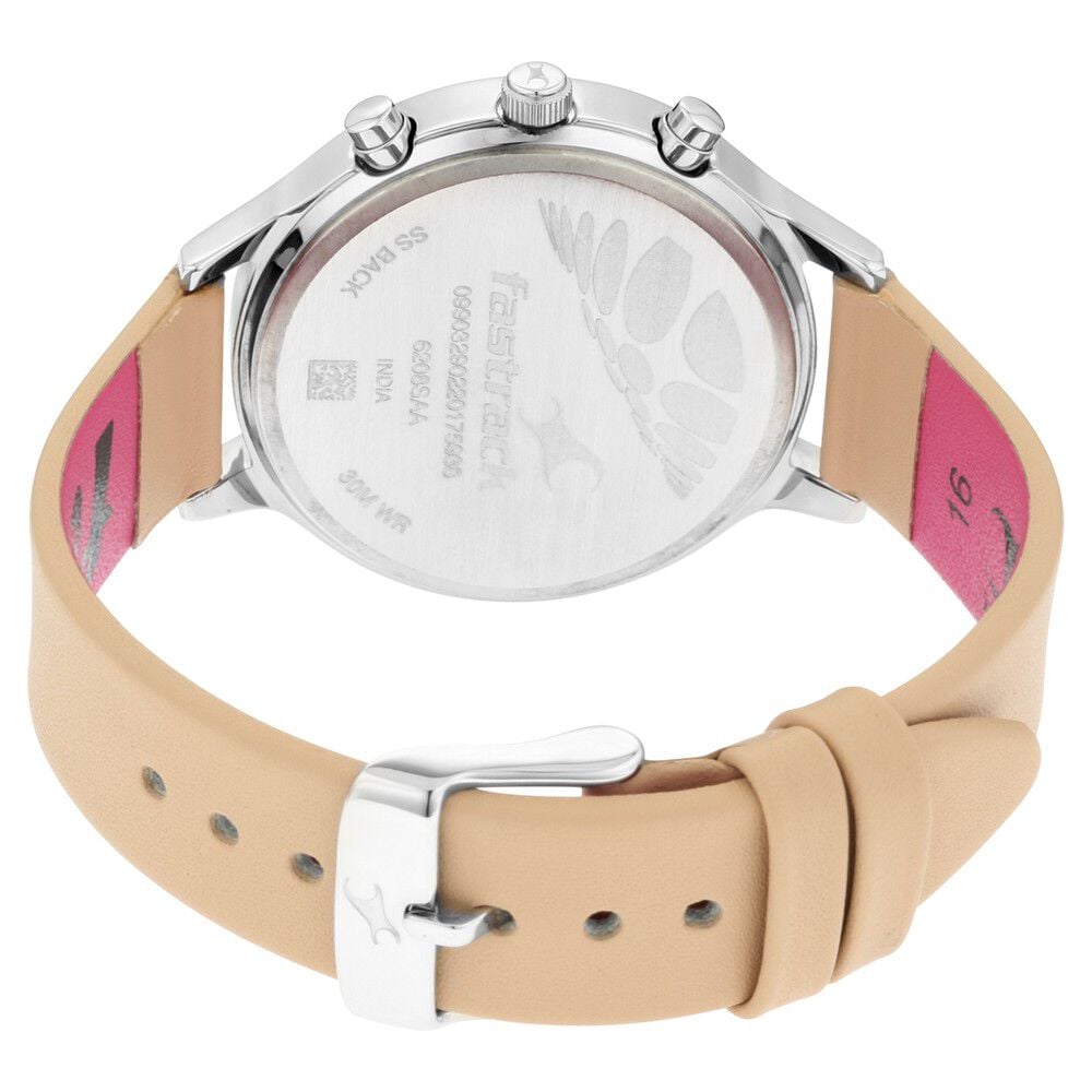 Fastrack Ruffles Quartz Multifunction Beige Dial Leather Strap Watch for Girls NR6208SL01