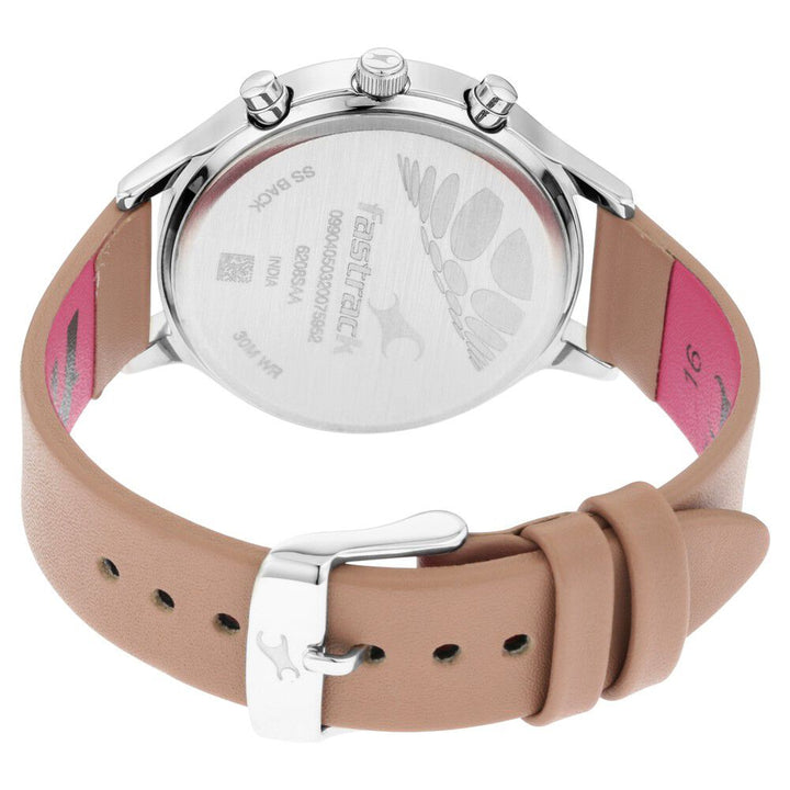 Fastrack Ruffles Quartz Multifunction Beige Dial Leather Strap Watch for Girls NS6208SL02