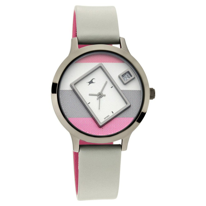 Fastrack Fit Outs Quartz Analog with Date Multicoloured Dial Leather Strap Watch for Girls NS6210QL01