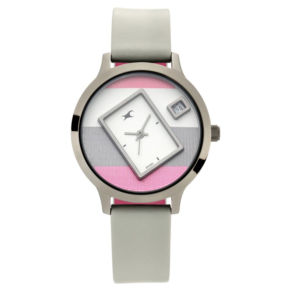 Fastrack Fit Outs Quartz Analog with Date Multicoloured Dial Leather Strap Watch for Girls NS6210QL01