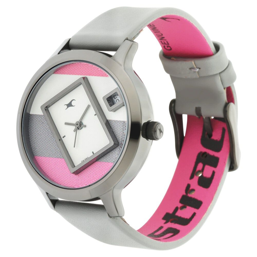 Fastrack Fit Outs Quartz Analog with Date Multicoloured Dial Leather Strap Watch for Girls NS6210QL01