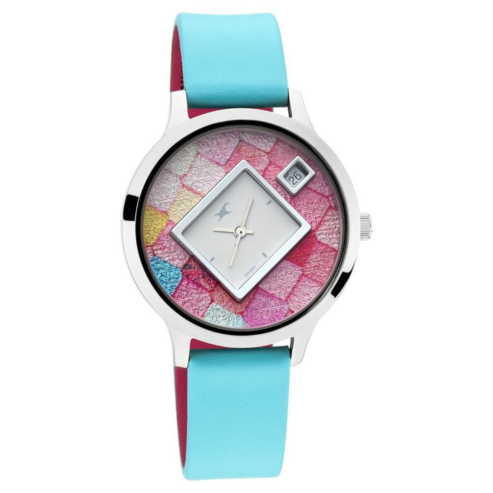Fastrack Fit Outs Quartz Analog with Date Multicoloured Dial Leather Strap Watch for Girls NR6210SL01