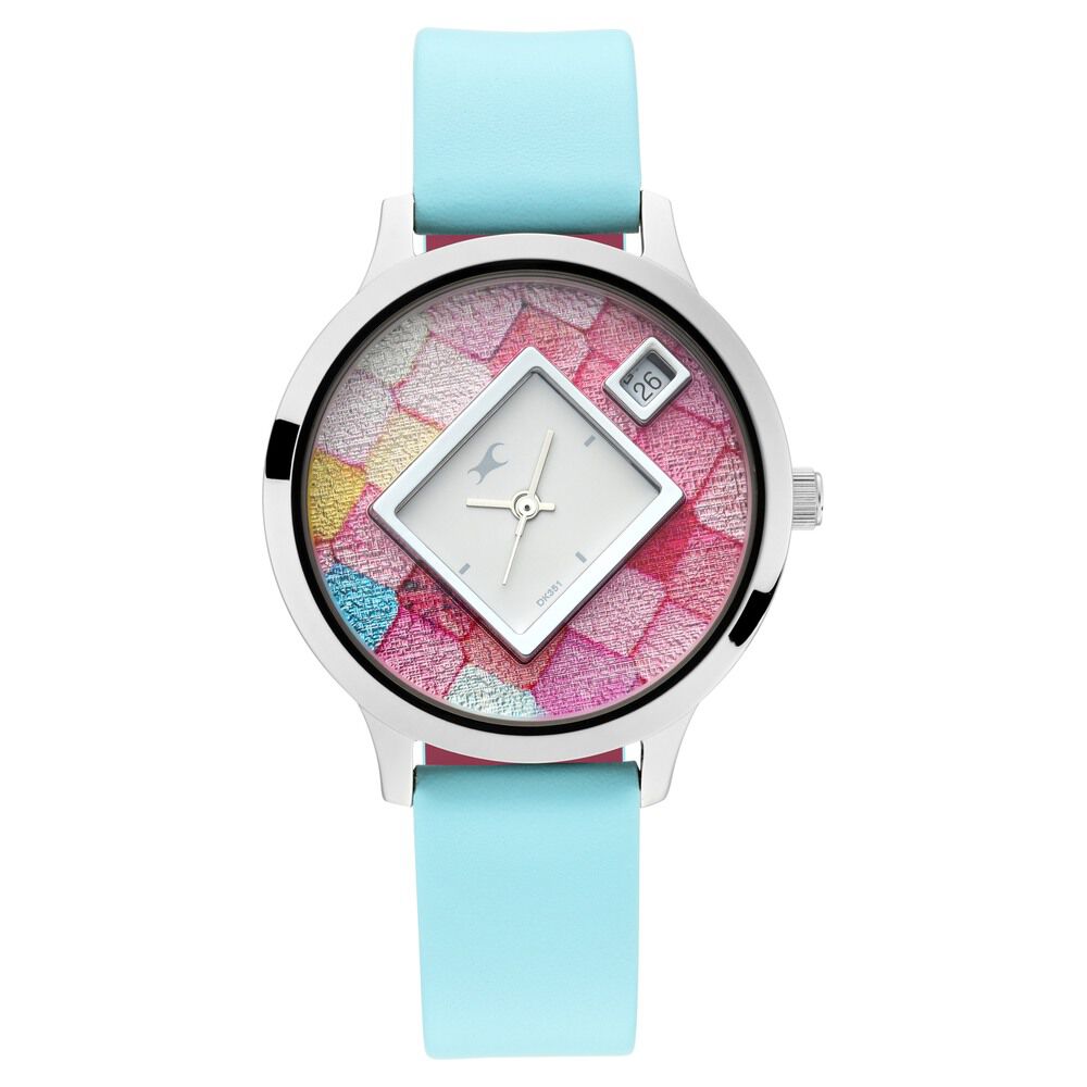 Fastrack Fit Outs Quartz Analog with Date Multicoloured Dial Leather Strap Watch for Girls NR6210SL01