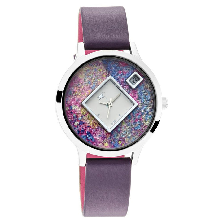 Fastrack Fit Outs Quartz Analog with Date Multicoloured Dial Leather Strap Watch for Girls NR6210SL02