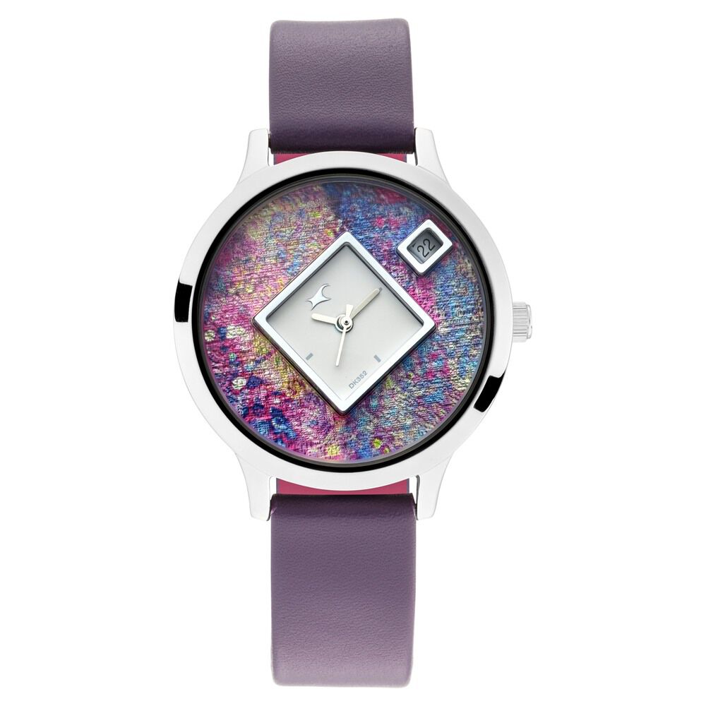 Fastrack Fit Outs Quartz Analog with Date Multicoloured Dial Leather Strap Watch for Girls NR6210SL02