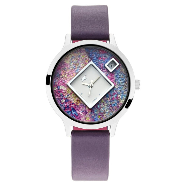 Fastrack Fit Outs Quartz Analog with Date Multicoloured Dial Leather Strap Watch for Girls NR6210SL02