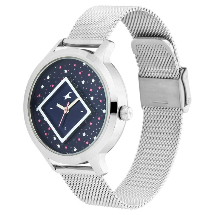 Fastrack Fit Outs Quartz Analog Blue Dial Metal Strap Watch for Girls NP6210SM02