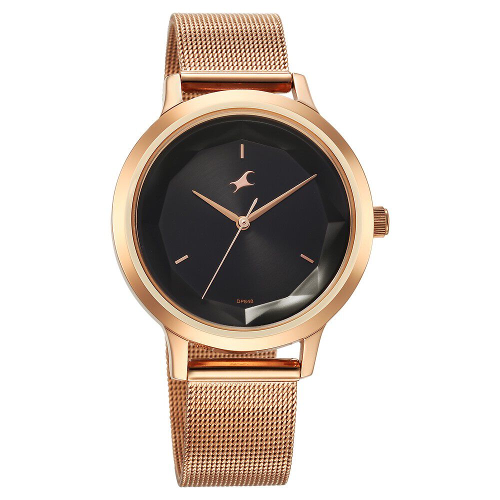 Fastrack Fleek Quartz Analog Black Dial Stainless Steel Strap Watch For Girls 6210WM03