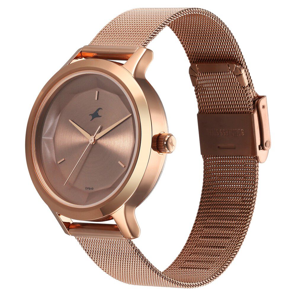 Fastrack Fleek Quartz Analog Rose Gold Dial Stainless Steel Strap Watch For Girls 6210WM04