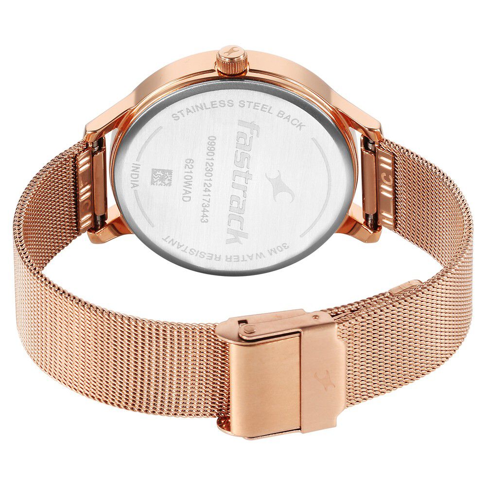 Fastrack Fleek Quartz Analog Rose Gold Dial Stainless Steel Strap Watch For Girls 6210WM04