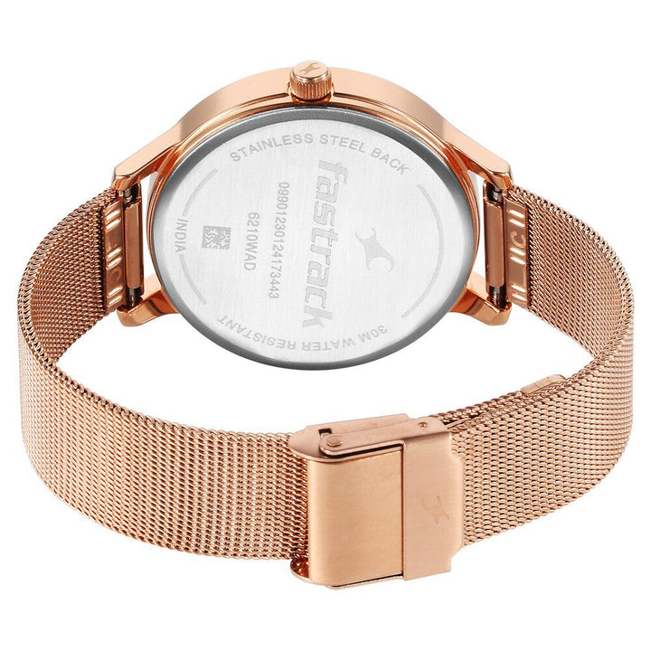 Fastrack Fleek Quartz Analog Rose Gold Dial Stainless Steel Strap Watch For Girls 6210WM04