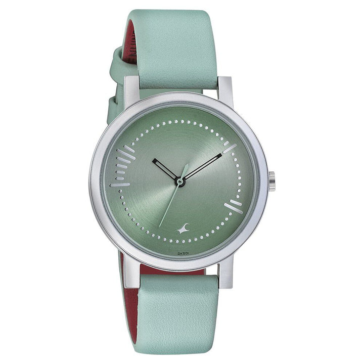 Fastrack Sunburn Quartz Analog Green Dial Leather Strap Watch for Girls NP6213SL01