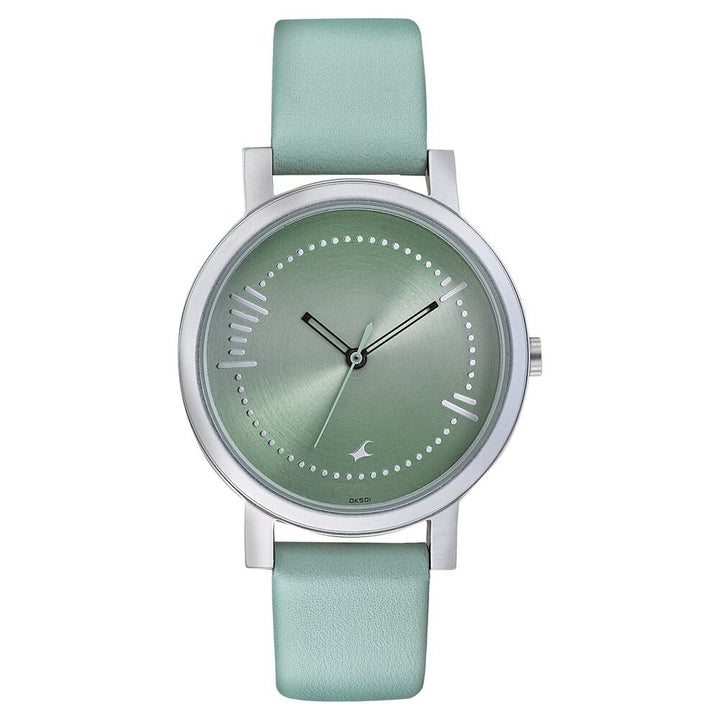Fastrack Sunburn Quartz Analog Green Dial Leather Strap Watch for Girls NP6213SL01