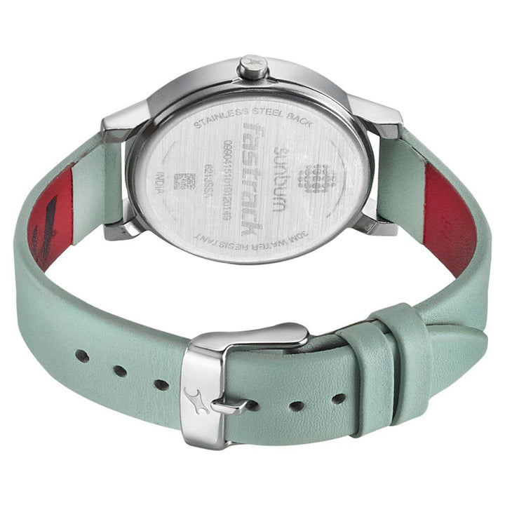 Fastrack Sunburn Quartz Analog Green Dial Leather Strap Watch for Girls NP6213SL01