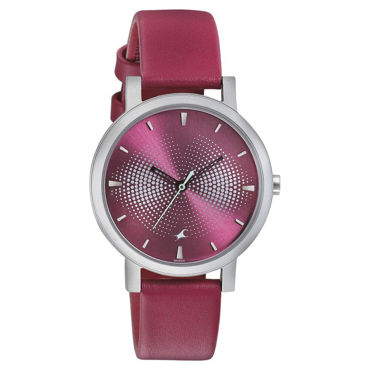 Fastrack Sunburn Quartz Analog Pink Dial Leather Strap Watch for Girls NP6213SL03