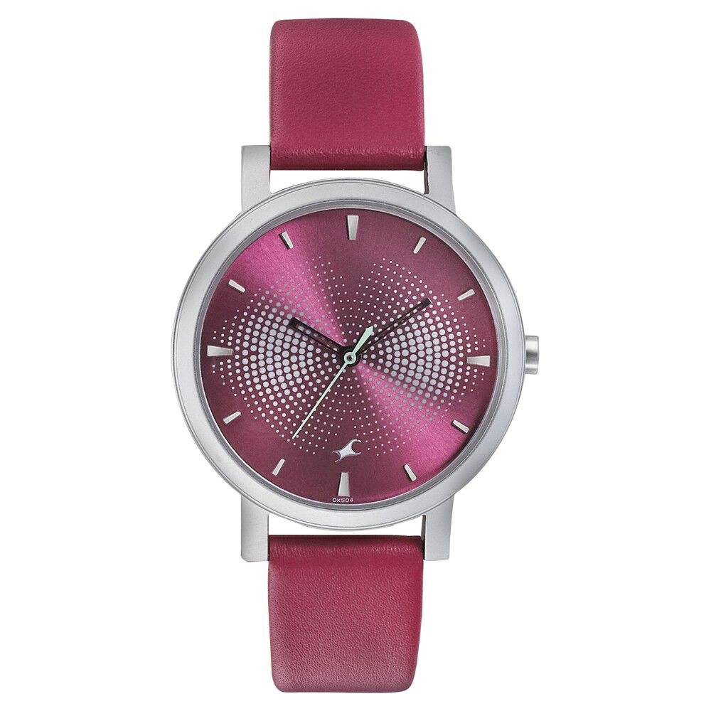 Fastrack Sunburn Quartz Analog Pink Dial Leather Strap Watch for Girls NP6213SL03