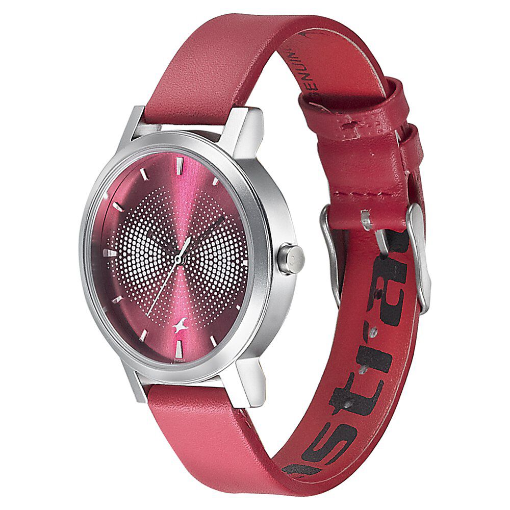 Fastrack Sunburn Quartz Analog Pink Dial Leather Strap Watch for Girls NP6213SL03