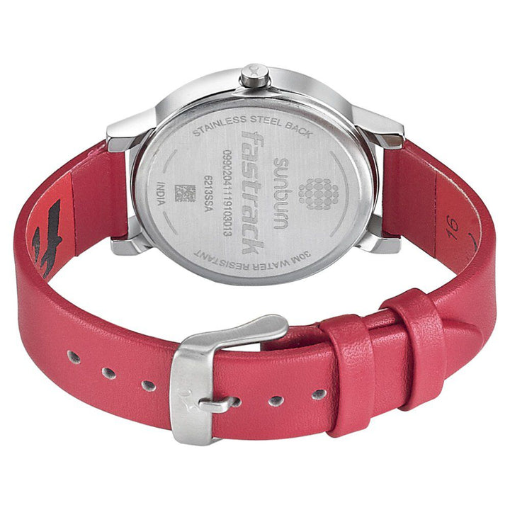 Fastrack Sunburn Quartz Analog Pink Dial Leather Strap Watch for Girls NP6213SL03