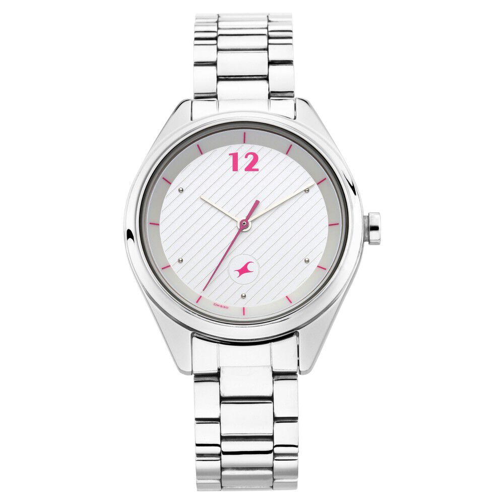 Fastrack Quartz Analog Silver Dial Stainless Steel Strap Watch for Girls NP6215SM01