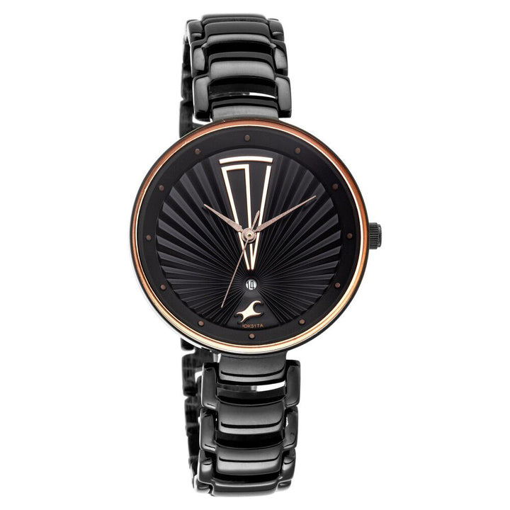 Fastrack Ruffles Quartz Analog with Date Black Dial Stainless Steel Strap Watch for Girls NS6216NM01