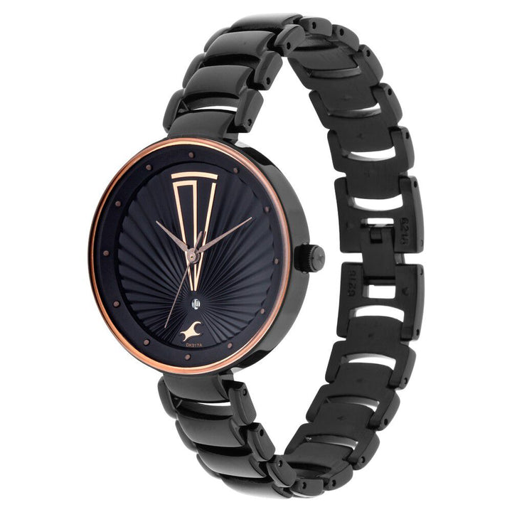 Fastrack Ruffles Quartz Analog with Date Black Dial Stainless Steel Strap Watch for Girls NS6216NM01