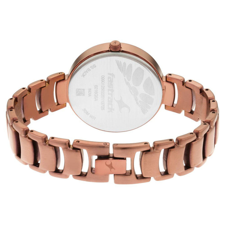 Fastrack Ruffles Quartz Analog with Date Beige Dial Stainless Steel Strap Watch for Girls NS6216QM01