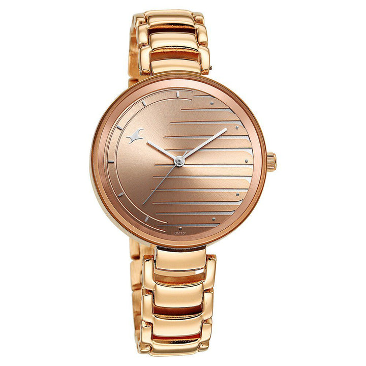 Fastrack Style Up Quartz Analog Champagne Dial Metal Strap Watch for Girls NS6216WM02